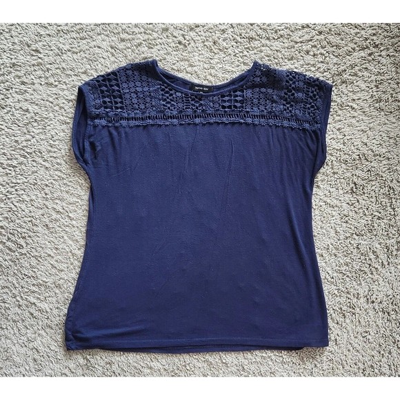 Verve Ami Womens Blue Design Shirt Top Blouse Short Sleeve Size Petite Medium - Picture 1 of 4